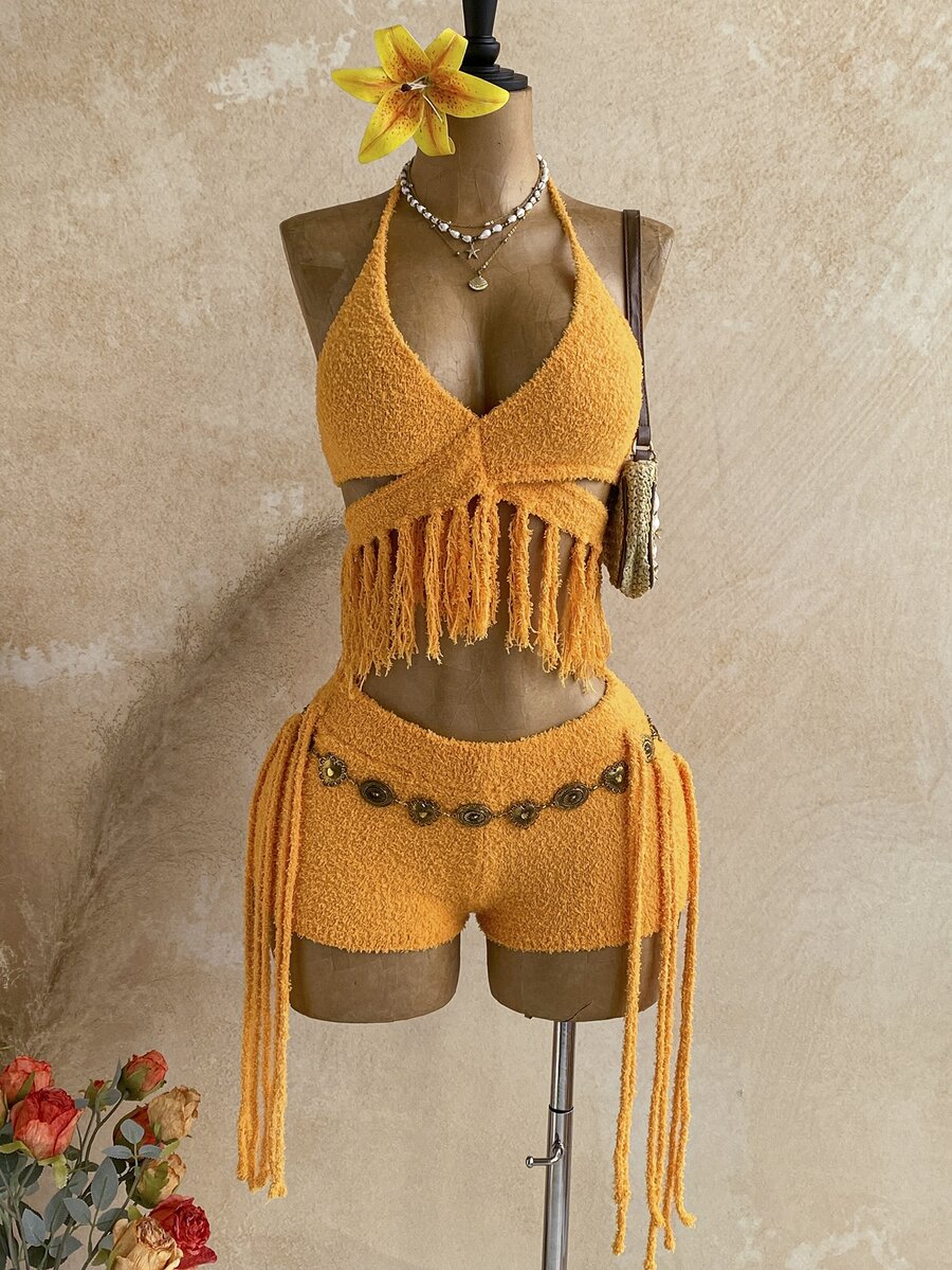 Soleia Setelan Sweater Wanita untuk Liburan Pantai, Musim Panas, Gaya Boho Seksi, Warna Oranye - Kuning - View 1