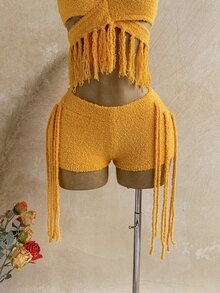 Soleia Setelan Sweater Wanita untuk Liburan Pantai, Musim Panas, Gaya Boho Seksi, Warna Oranye - Kuning - View 5