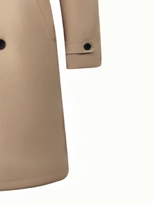 Manfinity Mode Áo trench coat nam màu kaki hai hàng cúc, dáng vừa, có mũ trùm, áo khoác đi làm thường ngày - Màu Khaki - Xem 4