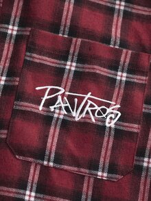 PAVTROS 男士格紋字母印花休閒日常穿著襯衫 - 紅色 - 查看 5
