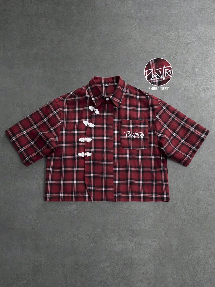 PAVTROS Men's Plaid Letter Print Casual Daily Wear Shirt - Red - View 1