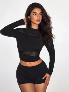 Slayform Women's Mesh Patchwork Casual Versatile Daily Wear Sports T-Shirt - Black - View 7