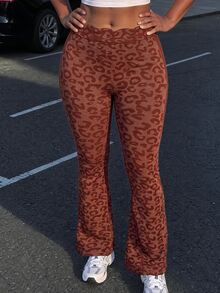 Rovax Women's Leopard Print High Waist Flare Leg Athletic Pants - Brown - View 5