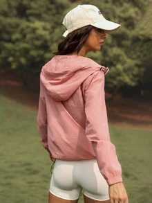 WanderVale Women's Pink Zip Up Hooded Lightweight Sun Protection Jacket,Summer Athletic Modest With Zipper Pockets For Outdoor Running Vacation Trail Running - Pink - View 10