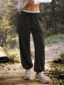Exploreva Exploreva Women's Cuffed Sweatpants For Sports And Outdoor - Dark Grey - View 6