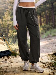 Exploreva Exploreva Women's Cuffed Sweatpants For Sports And Outdoor - Dark Grey - View 3