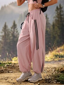 Exploreva Exploreva Women's Drawstring Waist Cuffed Outdoor Long Pants - Pink - View 1