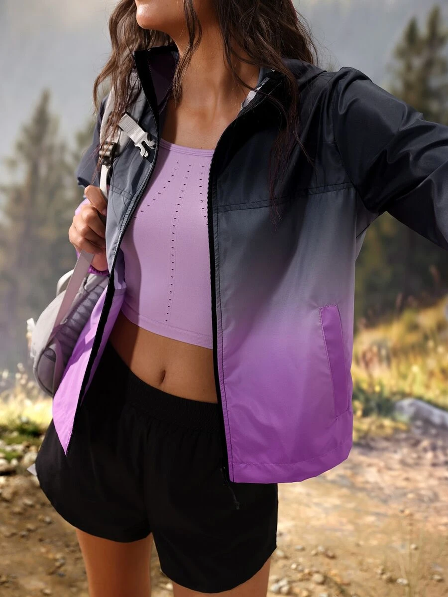 Exploreva Exploreva Women's Gradient Color Casual Versatile Daily Outdoor Jacket,Trail Run Outfit - Purple - View 1