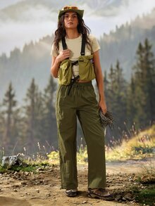Exploreva Exploreva Women's Drawstring Waist Cuffed Outdoor Hiking Pants - Olive Green - View 6