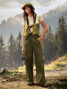 Exploreva Exploreva Women's Drawstring Waist Cuffed Outdoor Hiking Pants - Olive Green - View 5