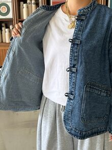 Muchica Plus Size Women's Casual Versatile Daily Wear Long Sleeve Denim Jacket - Baby Blue - View 7