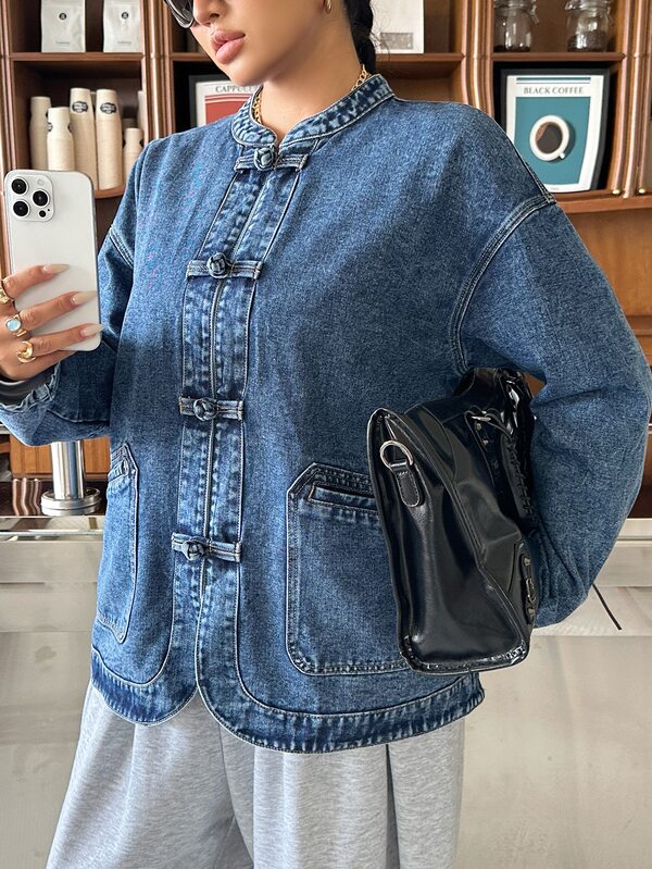 Muchica Plus Size Women's Casual Versatile Daily Wear Long Sleeve Denim Jacket