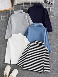 SHEIN 男童 (小號) 刷毛內裡兒童長袖高領保暖底層 T-冬衫 多件套裝，買 3 件送 2 件，共 5 件超值 - 彩色 - 查看 2