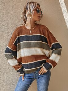 EMERY ROSE Striped Pattern Oversized Jumper - Multicolor - View 7