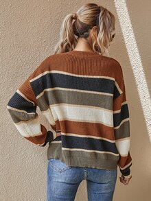 EMERY ROSE Striped Pattern Oversized Jumper - Multicolor - View 3