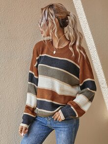 EMERY ROSE Striped Pattern Oversized Jumper - Multicolor - View 8