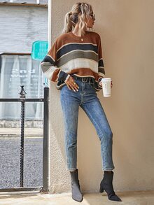 EMERY ROSE Striped Pattern Oversized Jumper - Multicolor - View 6