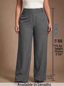 SHEIN Tall CURVE 大尺碼女款純色休閒百搭日常旅行長褲 - 灰色 - 查看 8