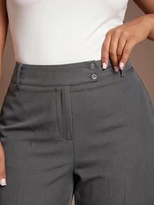 SHEIN Tall CURVE 大尺碼女款純色休閒百搭日常旅行長褲 - 灰色 - 查看 5