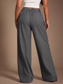 SHEIN Tall CURVE 大尺碼女款純色休閒百搭日常旅行長褲 - 灰色 - 查看 4
