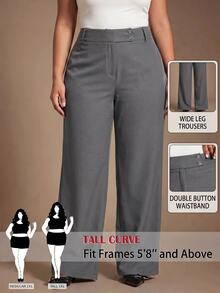SHEIN Tall CURVE 大尺碼女款純色休閒百搭日常旅行長褲 - 灰色 - 查看 11
