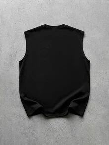 GETOML 男士黑色星星貼布繡針織背心，圓領無袖上衣，街頭風，足球 - 黑色 - 查看 4