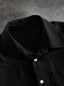 GETOML 男士刺繡胸前短袖單排扣襯衫，度假風，父親節禮物 - 黑色 - 查看 7