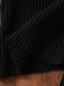 Tween Girls Sweater Set Black Long Sleeve Pullover Sweater Long Pants Ribbed Knit Suitable For Spring Autumn Winter Wear Matching With Jeans Jacket Padded Coat - Black - View 9