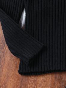Tween Girls Sweater Set Black Long Sleeve Pullover Sweater Long Pants Ribbed Knit Suitable For Spring Autumn Winter Wear Matching With Jeans Jacket Padded Coat - Black - View 5