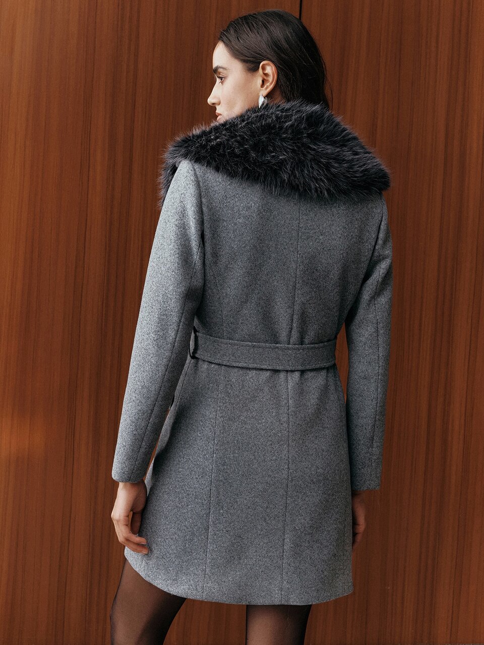 Anewsta Women's New Arrival Autumn/Winter Grey Elegant Wool Collar Coat
