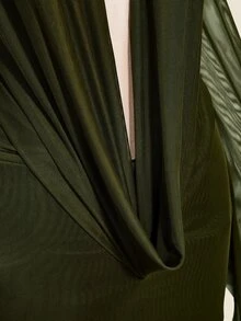 SHEIN ICON Sexy Oversized Cowl Neck Mesh Patchwork Backless Mini Dress - Army Green - View 7