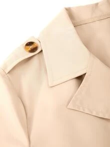 SHEIN Casuvi Kids 青少年女孩返校季復古卡其色雙排扣腰帶翻領中長版大衣 秋冬款 - 彩色 - 查看 5