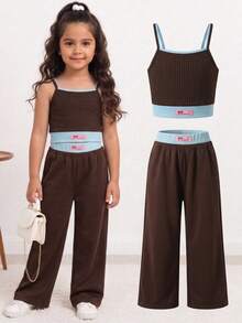 Genkimix Kids 2pcs/Set Young Girl Contrast Color Sleeveless Top & Pants Set - Multicolor - View 3