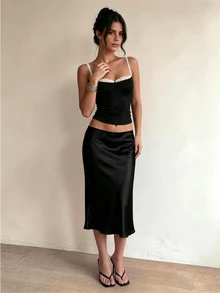 Cévolie 女士对比色蕾丝对比色修身优雅吊带背心 - 黑色 - 查看 6