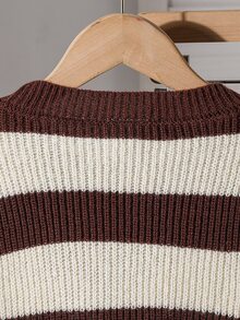 Tween Girls Long Sleeve Sweater, Earth Tone Round Neck Pullover Striped, Suitable For Spring And Autumn, Pairs With Jeans, Jackets And Padded Coats - Multicolor - View 6
