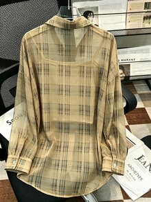 Resyla 大尺碼女款格紋長袖單排扣休閒寬鬆襯衫 - 彩色 - 查看 2