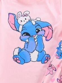 Tween女孩/女孩修身休閒居家服可愛螢光卡通動物印花修身睡衣套裝（2件組），包含長袖圓領上衣與長褲，柔軟舒適居家服，適合8-12歲 - 粉色 - 查看 8
