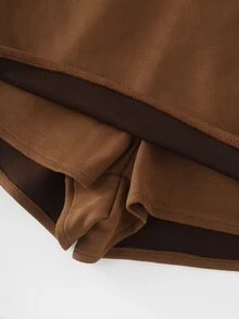 SHEIN Franclia Rok celana pendek model A-line berbahan suede lembut dan serbaguna bergaya vintage baru untuk wanita. - Khaki - View 6