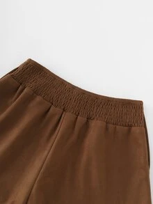 SHEIN Franclia Rok celana pendek model A-line berbahan suede lembut dan serbaguna bergaya vintage baru untuk wanita. - Khaki - View 3