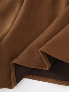 SHEIN Franclia Rok celana pendek model A-line berbahan suede lembut dan serbaguna bergaya vintage baru untuk wanita. - Khaki - View 4