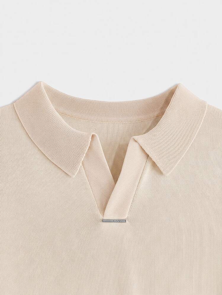HIMLAND Men's Casual Versatile Solid Color Short Sleeve Knit Top Vacation Beach Orange Pink Summer - Apricot - View 1