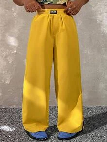 Coolane Kids Pakaian Musim Gugur untuk Anak Perempuan Remaja, Celana Kasual Longgar dengan Pinggang Elastis dan Kombinasi Warna, Celana Panjang Lurus Warna Kuning Cerah untuk Kembali ke Sekolah, Acara Homecoming Musim Dingin - Kuning - View 4