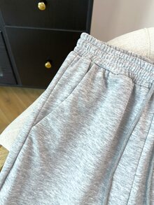 SHEIN LUNE Women's Autumn New Light Gray Horse Embroidery Sweatpants Elastic Waist Drawstring Draped Wide Leg Flared Loose Casual Baggy Floor-Length Pants Gym - Grey - View 5