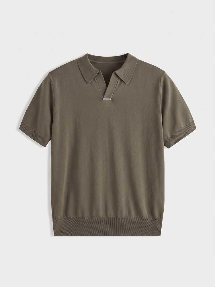 Mainfolk Men's Casual Daily Short Sleeve Knit Top For Office Vacation Beach Olive Summer - Khaki - View 2