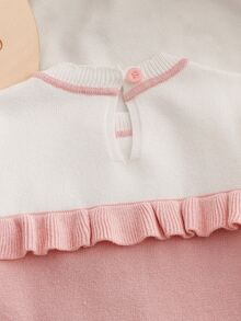 女嬰粉色純色長袖長褲針織連身衣連身褲適合春秋冬季穿著 可搭配牛仔外套棉外套 - 粉色 - 查看 6