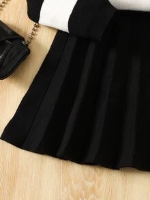 SHEIN 青少年女孩黑色白色條紋針織衫 學院風休閒街頭風 2件套 開學季 親子套裝 秋季 - 黑與白 - 查看 7