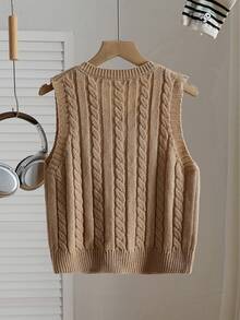 Girls (Large) Khaki Sleeveless Sweater Vest, Suitable For Autumn And Winter, Can Be Paired With Coats And Padded Jackets - Khaki - View 2