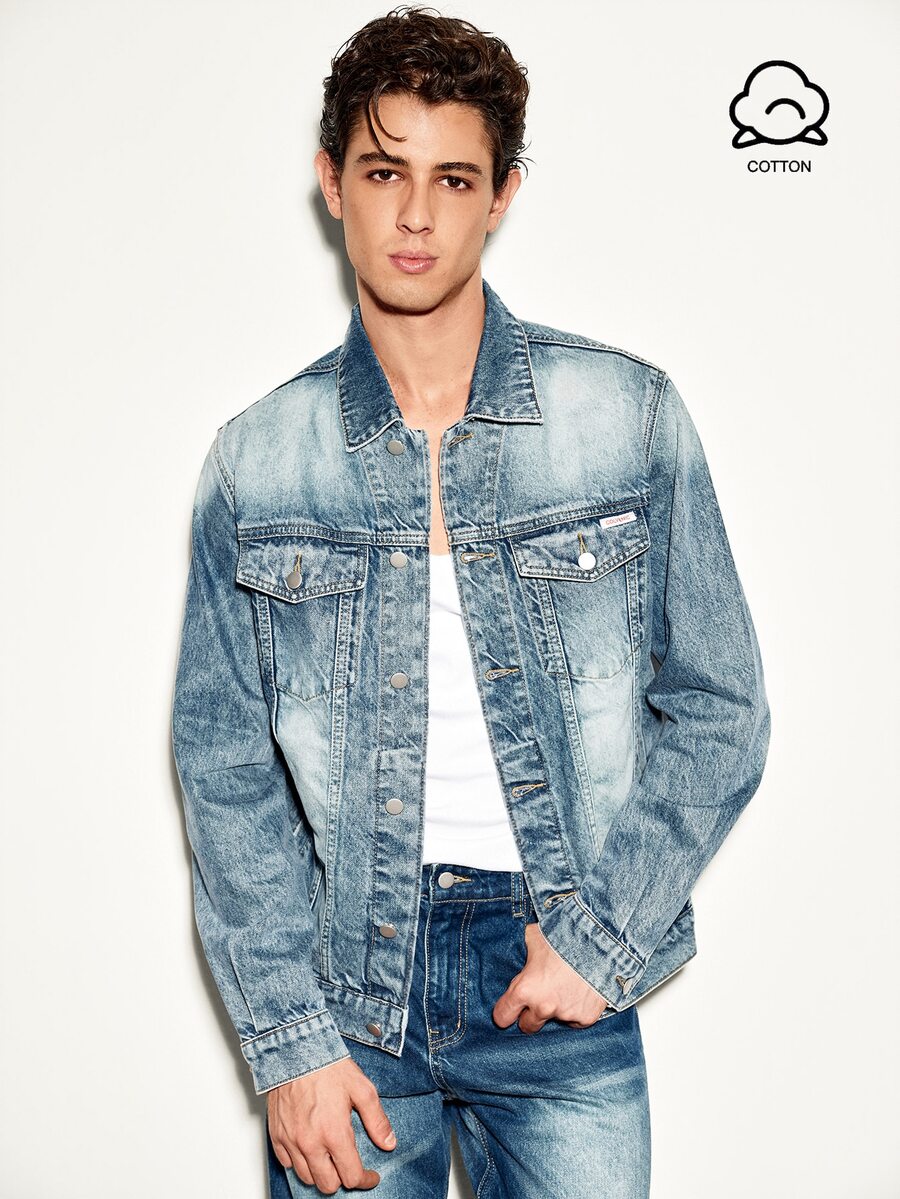 Colvenic Men's Single-Breasted Casual Daily Denim Jacket