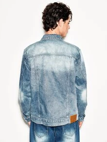 Colvenic Men's Single-Breasted Casual Daily Denim Jacket - Light Wash - View 5