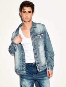 Colvenic Men's Single-Breasted Casual Daily Denim Jacket - Light Wash - View 6